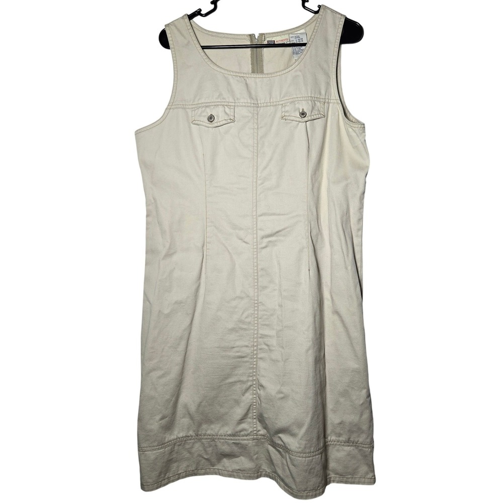 Faded Glory Beige Twill Sleeveless Dress Large Utility Gorp Y2K‎ Academia Preppy